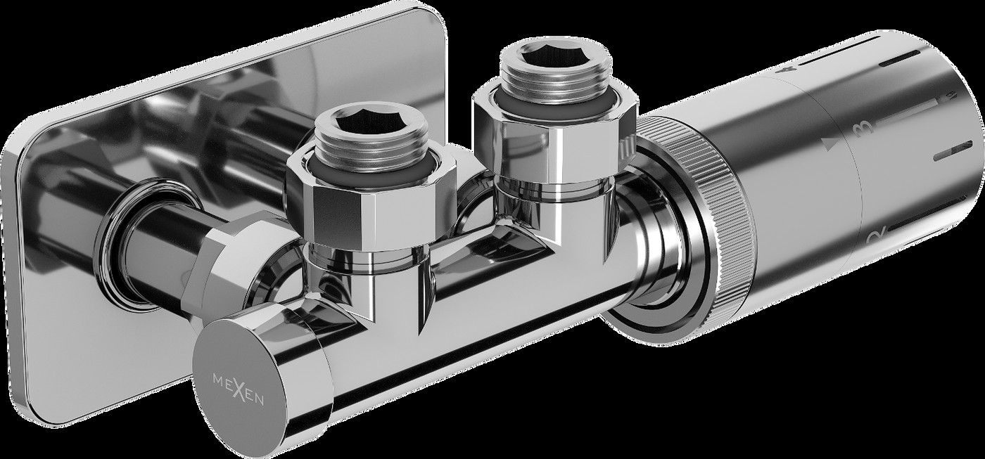 Mexen G05 set cu termostat angular cu capac S, Duplex, DN50, crom - W907-958-910-01