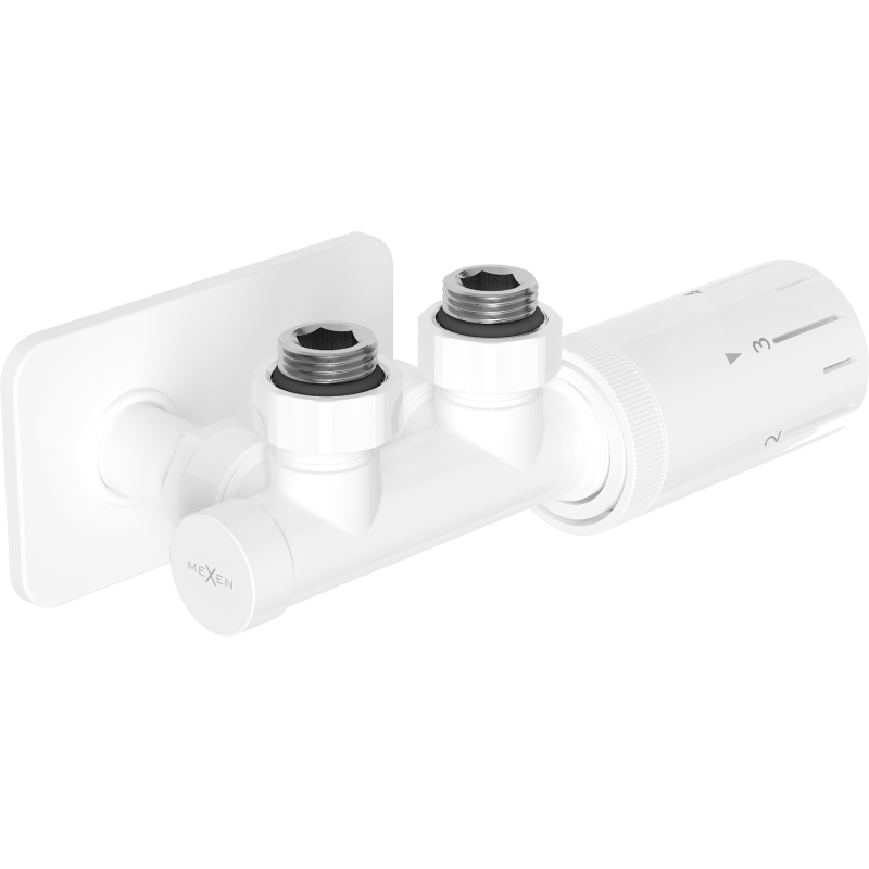 Mexen G05 termosztatikus szett szögletes S fedőlappal, Duplex, DN50, fehér - W907-958-910-20