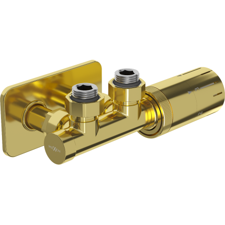 Mexen G05 termosztatikus szett sarokváltozat S takaróval, Duplex, DN50, arany - W907-958-910-50