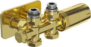 Mexen G05 set termostatic colțar/drept cu masca S, Duplex, DN50, auriu - W908-958-910-50