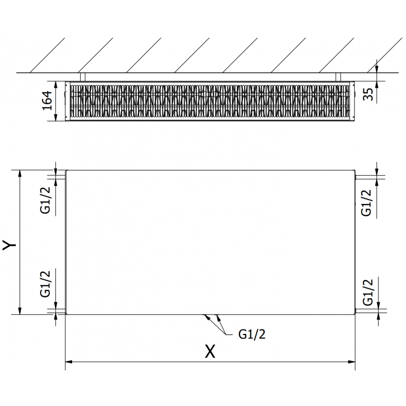 Mexen Flat CCF33 radiator panou 900 x 900 mm, conexiune inferioară centrală, 2701 W, antracit - W6C33F-090-090-66