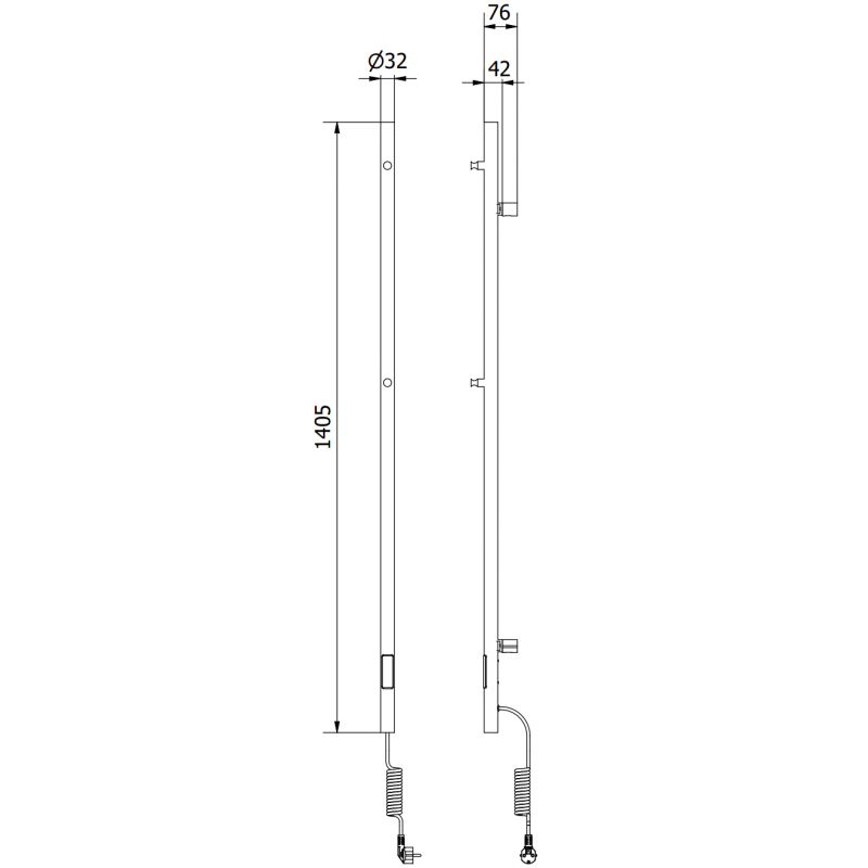 Mexen Pino elektromos radiátor törölközőtartókkal 1405 x 32 mm, 75 W, fehér - W301-1405-032-00-20