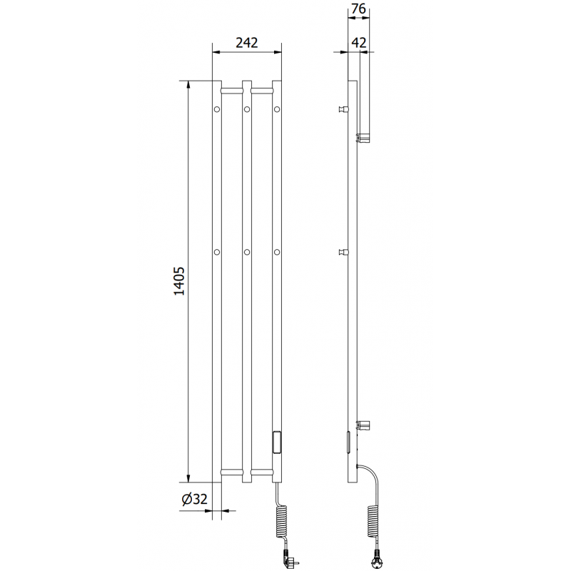 Mexen Pino elektromos fűtőtest törölközőtartókkal 1405 x 242 mm, 200 W, fehér - W301-1405-242-00-20