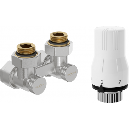 Mexen G02 set termostatic cu două conducte DN50, colțar 1/2"x16 mm, nichel - W911-016-928-01