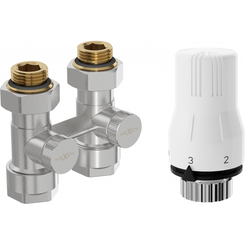 Mexen G02 set termostat dublu DN50, drept 1/2"x16 mm, nichel - W912-016-928-01