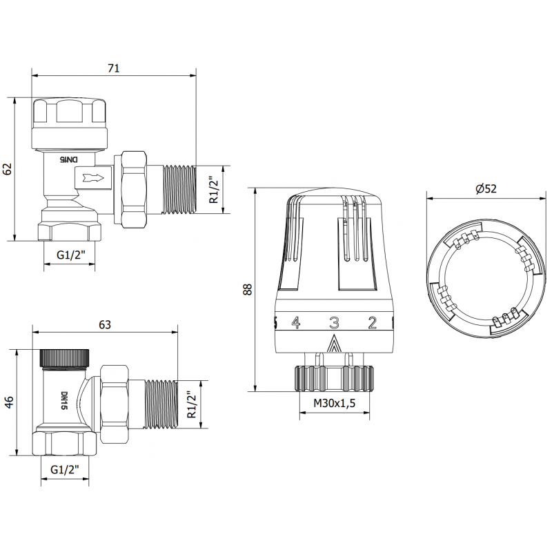 Mexen G01 set termostatic unghiular, nichel - W913-012-918-01