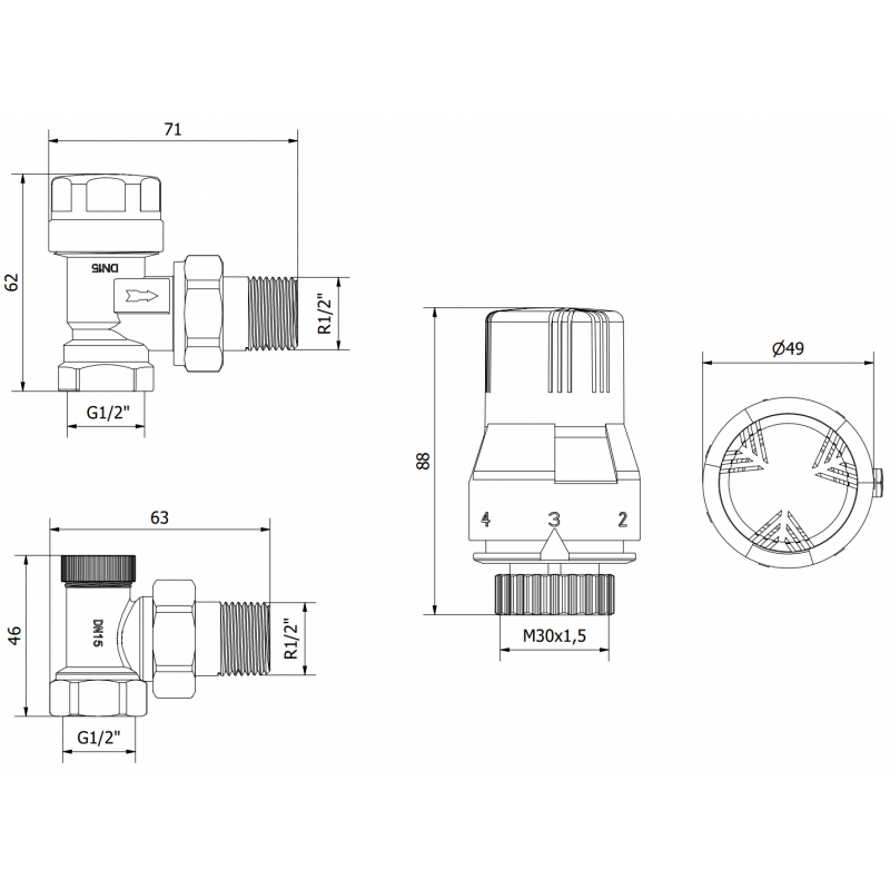 Mexen G02 set termostatic unghiular, nichel - W913-012-928-01