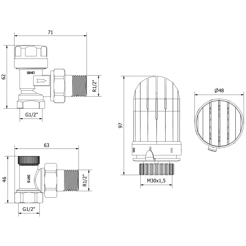 Mexen G03 set termostatic unghiular, nichel - W913-012-938-01