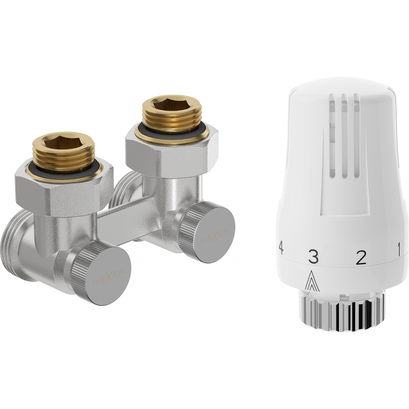 Mexen G01 set termostatic cu două țevi DN50, unghiular 1/2"x3/4", nichel - W911-012-918-01