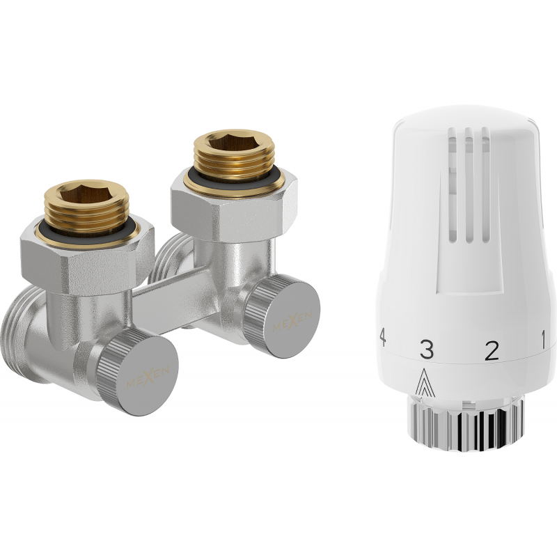 Mexen G01 termosztatikus kettős cső DN50 készlet, szögletes 1/2"x3/4", nikkel - W911-012-918-01