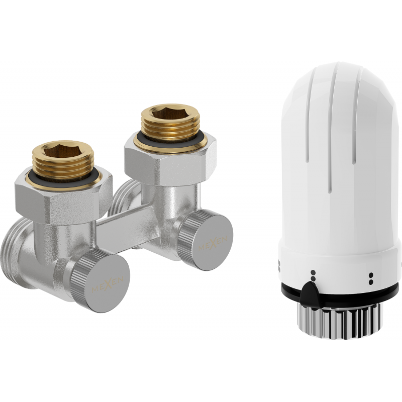 Mexen G03 set cu termostat dublu DN50, unghiular 1/2"x3/4", nichel - W911-012-938-01