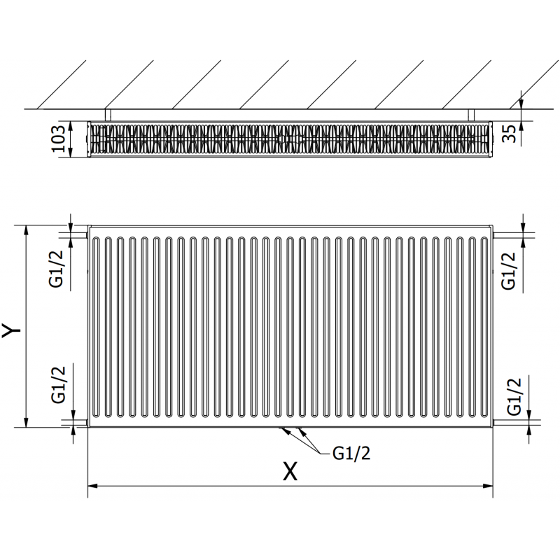 Mexen CC22 radiator placă 500 x 2000 mm, racord inferior central, 2849 W, negru - W6C22-050-200-70