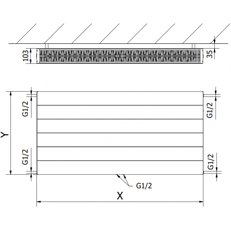 Mexen Line CCL22 radiator plăcuț 900 x 1500 mm, conectare inferioară centrală, 3299 W, antracit - W6C22L-090-150-66