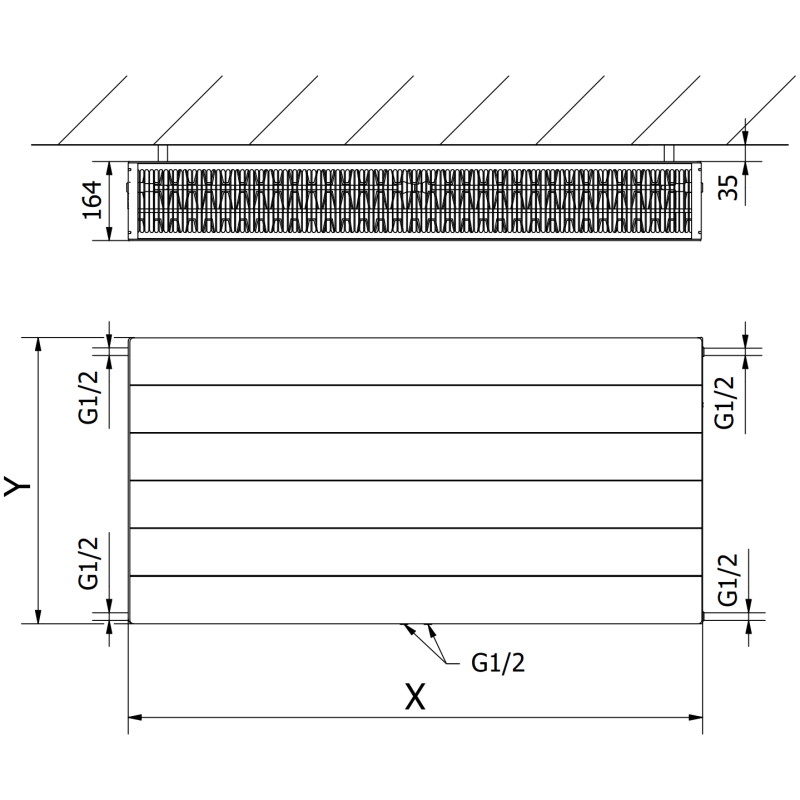 Mexen CCL33 Line radiator de panou 500 x 500 mm, racord central inferior, 950 W, antracit - W6C33L-050-050-66