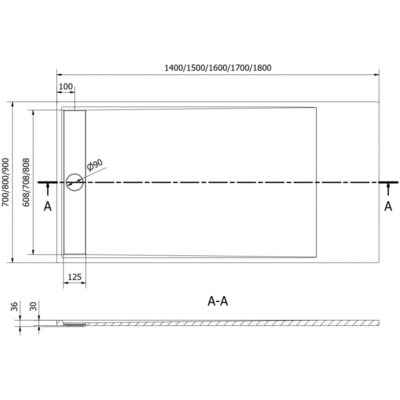 Mexen Amon brodzik dreptunghiular SMC 140 x 70 cm, negru - 4F707014