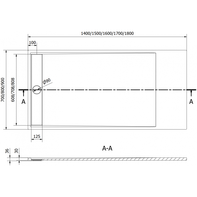 Mexen Amon téglalap alakú SMC zuhanytálca 150 x 70 cm, fekete - 4F707015
