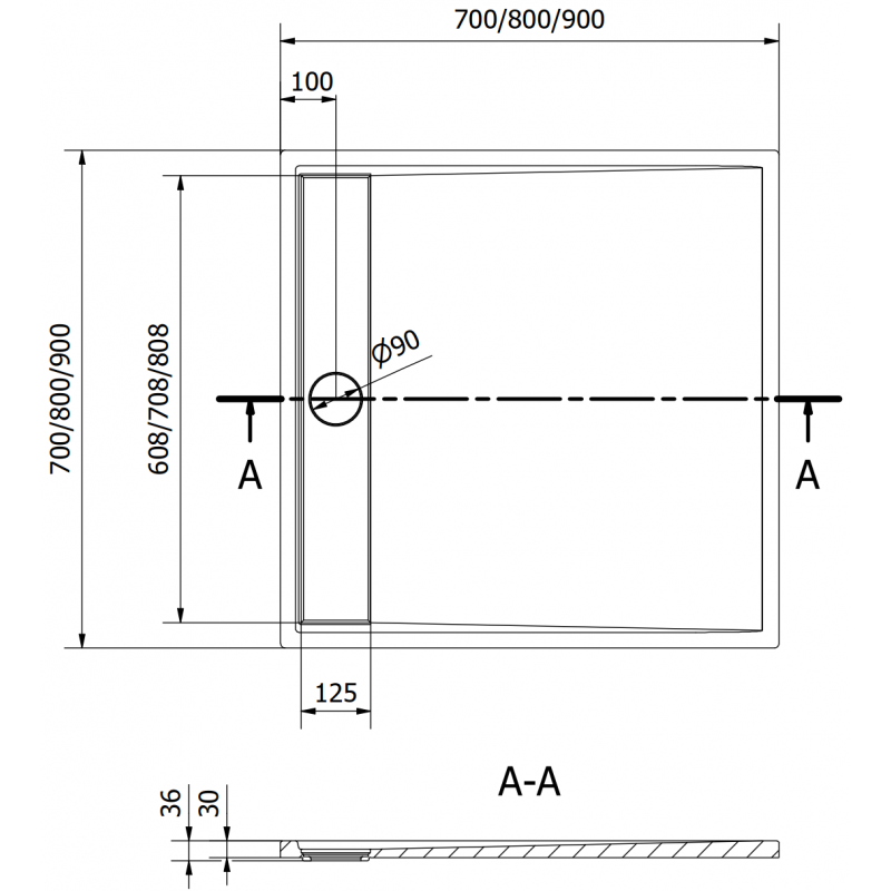Mexen Amon SMC negyzet alakú zuhanytálca 90 x 90 cm, fekete - 4F709090
