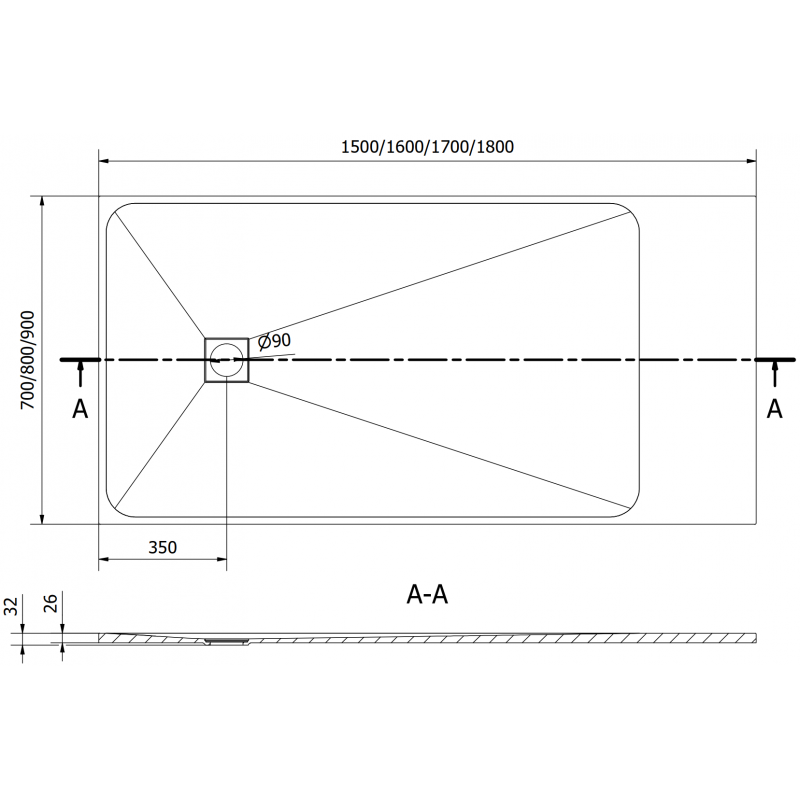 Mexen Bert téglalap alakú zuhanytálca SMC 160 x 80 cm, fekete - 4K708016