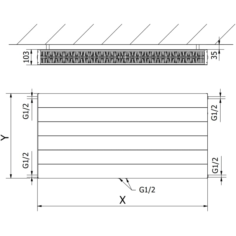 Mexen CCL22 Radiator de placă Line 500 x 1200 mm, conexiune inferioară centrală, 1637 W, negru - W6C22L-050-120-70