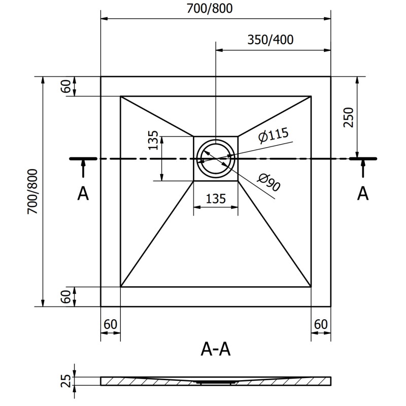 Mexen Stone+ bază de duș compozit pătrată 80 x 80 cm, albă, mască albă - 44108080-W