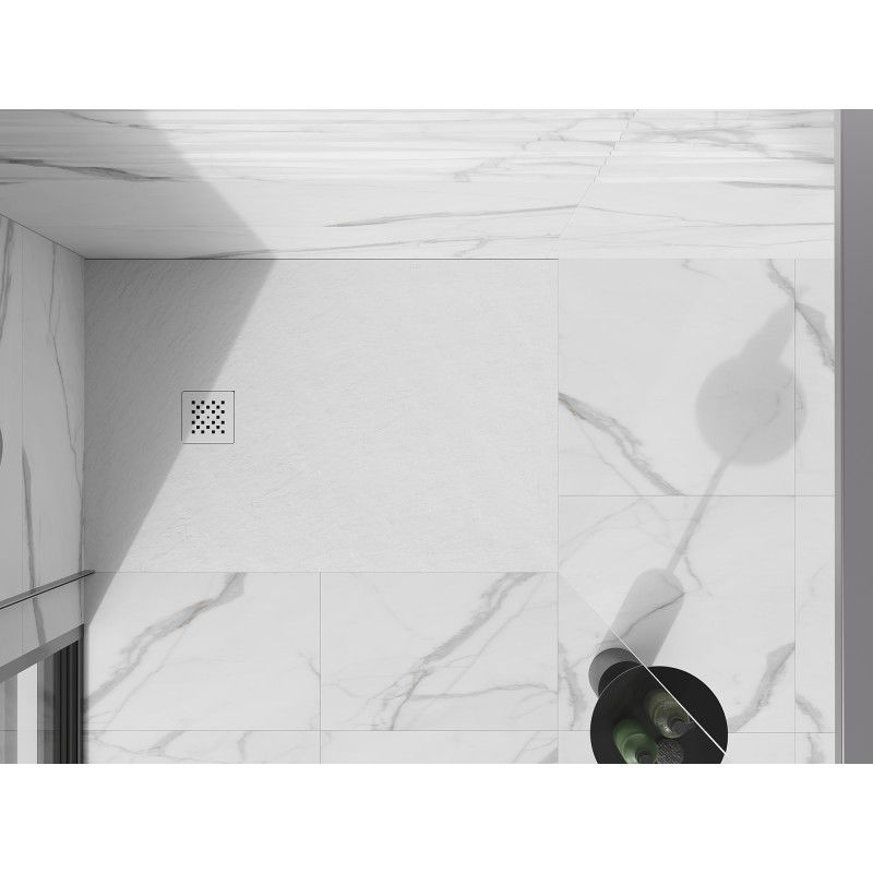 Mexen Stone+ téglalap alakú kompozit zuhanytálca 90 x 80 cm, fehér, fehér burkolat - 44108090-W