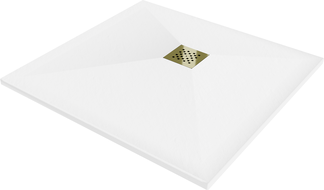 Mexen Stone+ cadă de duș pătrată din compozit 100 x 100 cm, alb, mască aurie - 44101010-G