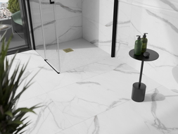 Mexen Stone+ kompozit négyzet alakú zuhanytálca 90 x 90 cm, fehér, arany burkolat - 44109090-G