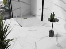 Mexen Stone+ kompozit négyzet alakú zuhanytálca, 90 x 90 cm, fehér, arany takaróelem - 44109090-G
