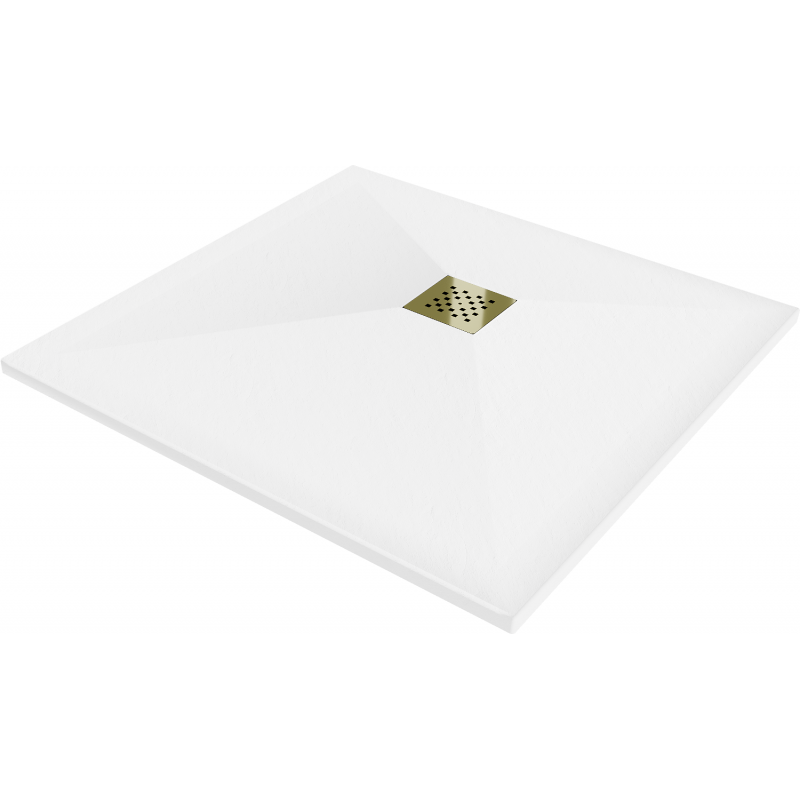 Mexen Stone+ kompozit négyzet alakú zuhanytálca 90 x 90 cm, fehér, arany takaróval - 44109090-G