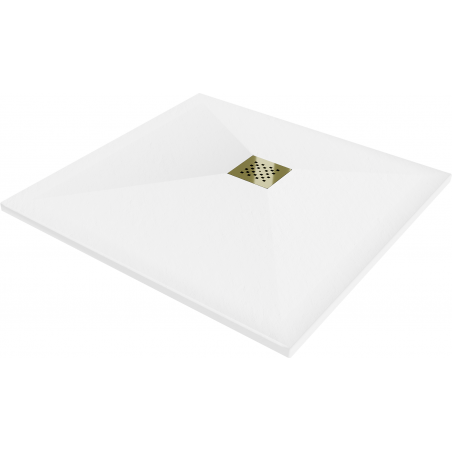 Mexen Stone+ kompozit négyzet alakú zuhanytálca, 90 x 90 cm, fehér, arany takaróelem - 44109090-G