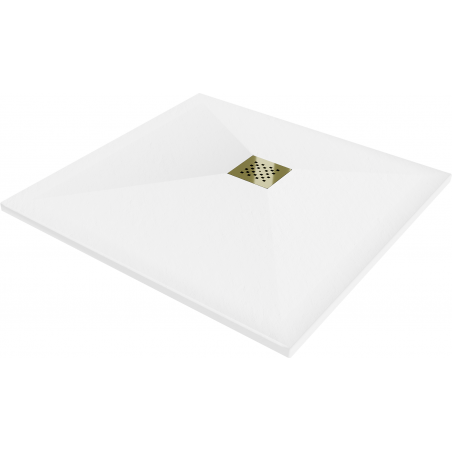 Mexen Stone+ négyzet alakú kompozit zuhanytálca, 80 x 80 cm, fehér, arany fedél - 44108080-G