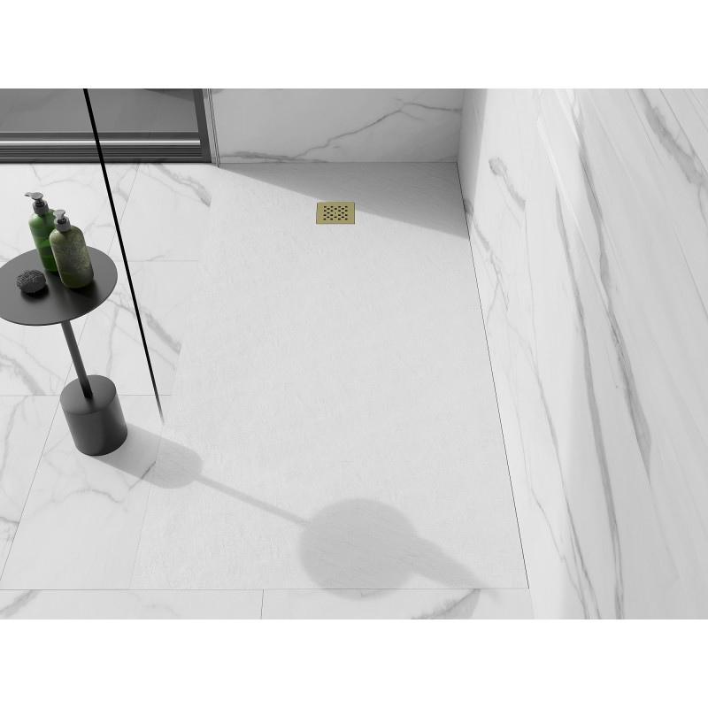 Mexen Stone+ téglalap alakú kompozit zuhanytálca 180 x 90 cm, fehér, arany borítással - 44109018-G