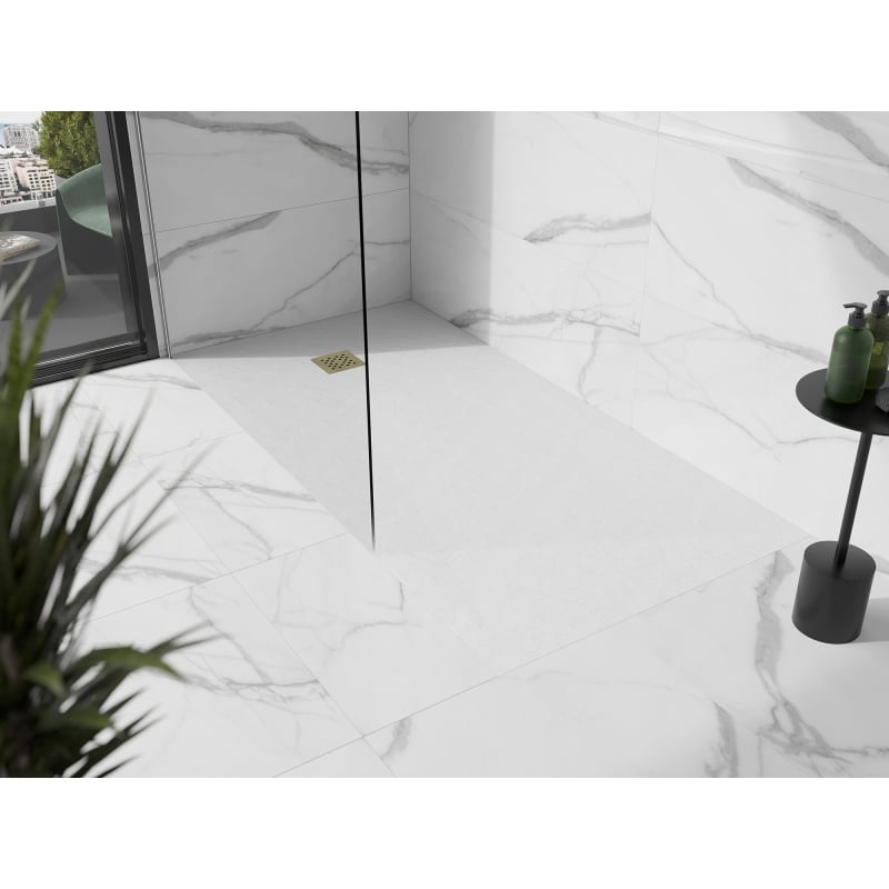Mexen Stone+ szögletes kompozit zuhanytálca 200 x 90 cm, fehér, arany burkolat - 44109020-G
