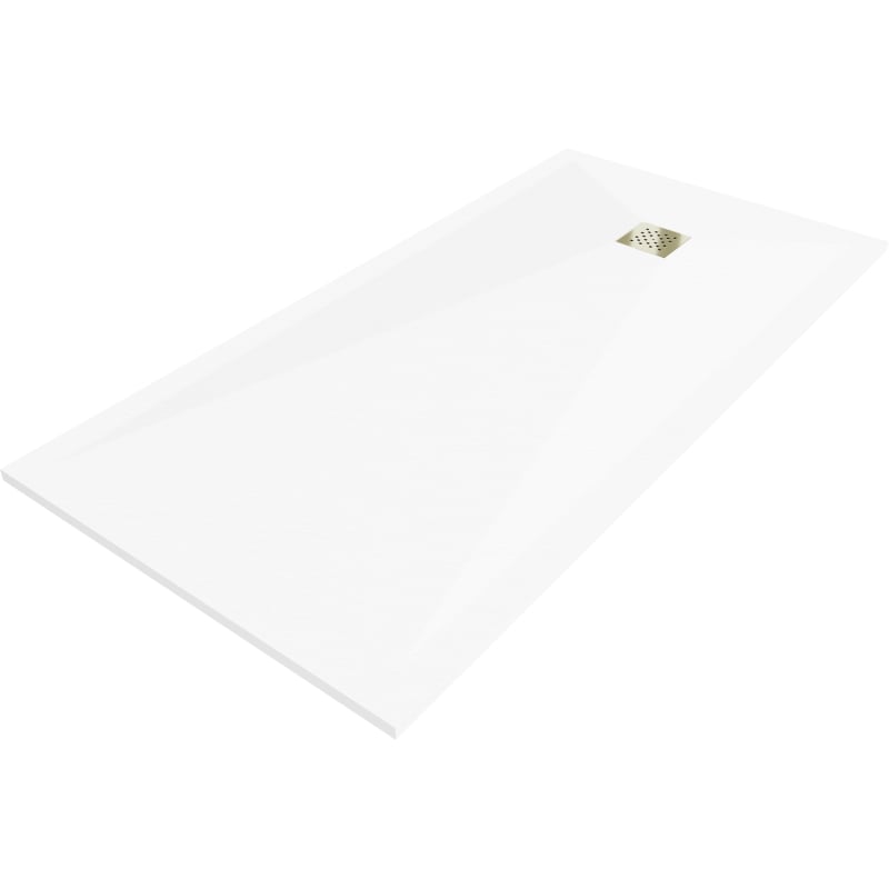 Mexen Stone+ szögletes kompozit zuhanytálca 200 x 90 cm, fehér, arany burkolat - 44109020-G