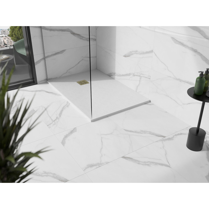 Mexen Stone+ kompozit zuhanytálca, téglalap alakú, 140 x 90 cm, fehér, arany takaró - 44109014-G