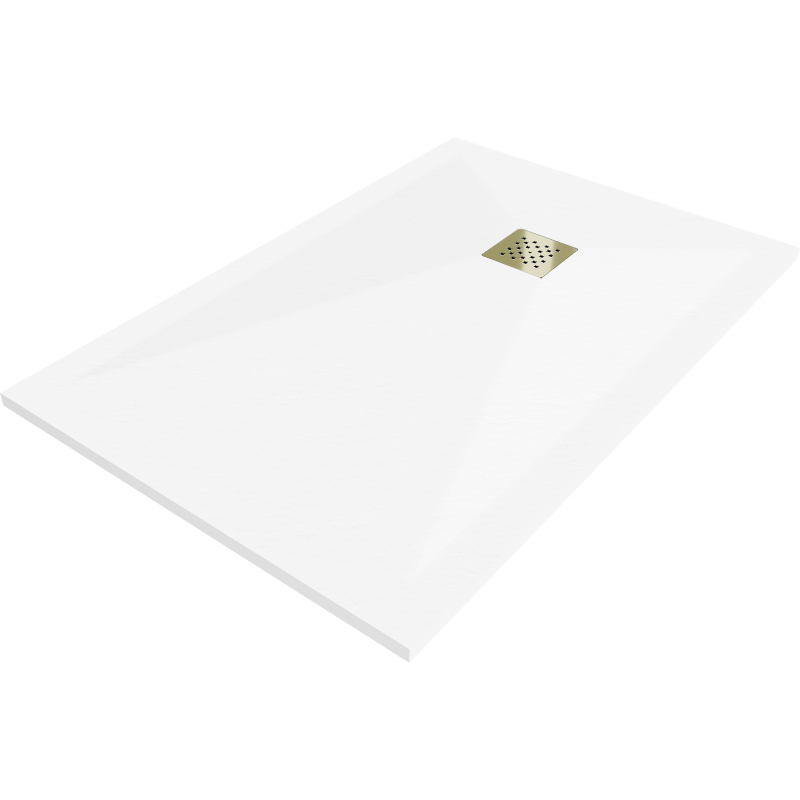 Mexen Stone+ kompozit zuhanytál, téglalap alakú 130 x 90 cm, fehér, arany burkolat - 44109013-G