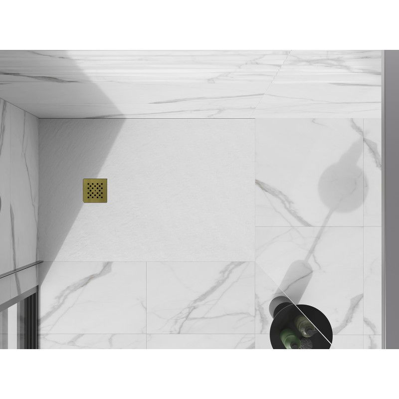 Mexen Stone+ kompozit zuhanytálca téglalap alakú 100 x 90 cm, fehér, arany fedél - 44109010-G