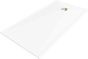 Mexen Stone+ téglalap alakú kompozit zuhanytálca, 180 x 80 cm, fehér, arany takaróelemmel - 44108018-G