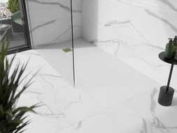 Mexen Stone+ cadă de duș din material compozit dreptunghiulară 160 x 70 cm, albă, mască aurie - 44107016-G
