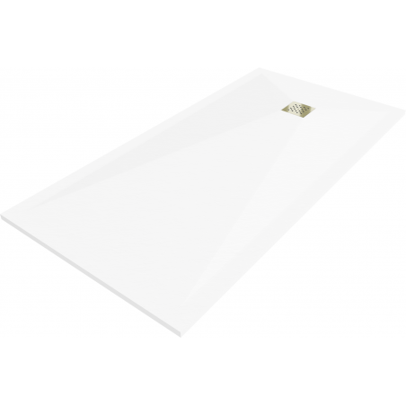 Mexen Stone+ kompozit zuhanytálca téglalap alakú, 160 x 70 cm, fehér, arany szegély - 44107016-G