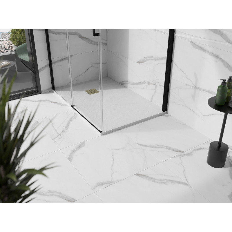 Mexen Stone+ rektanguláris kompozit zuhanytálca 110 x 70 cm, fehér, arany burkolat - 44107011-G