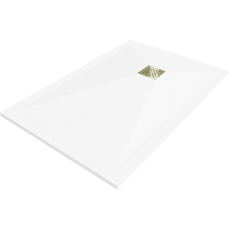 Mexen Stone+ téglalap alakú kompozit zuhanytálca 90 x 80 cm, fehér, arany burkolattal - 44108090-G
