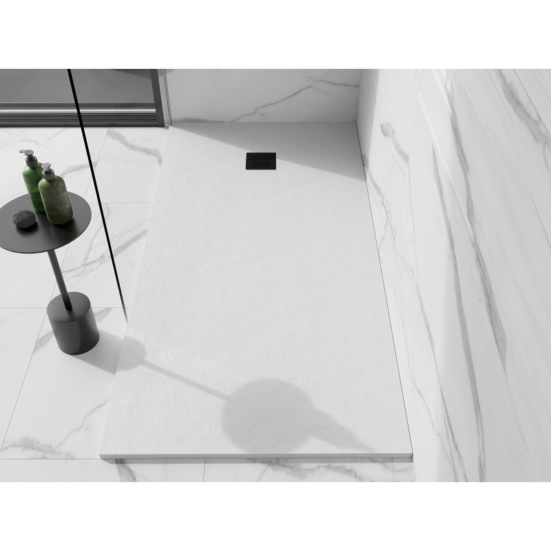 Mexen Stone+ Kompozit téglalap alakú zuhanytálca 180 x 100 cm, fehér, fekete burkolat - 44101018-B