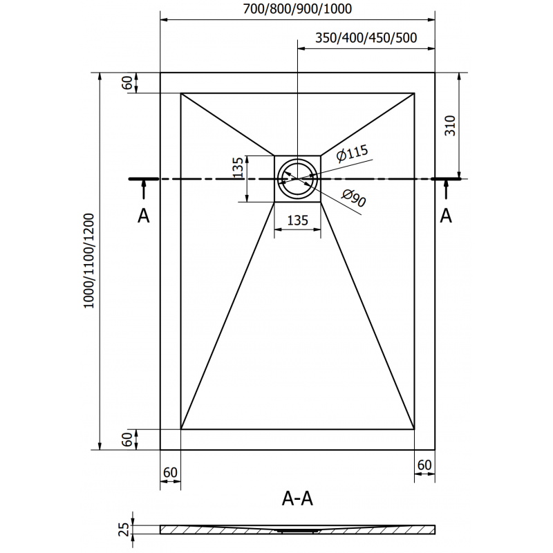 Mexen Stone+ tavă de duș din compozit dreptunghiular 100 x 80 cm, albă, mascaj negru - 44108010-B