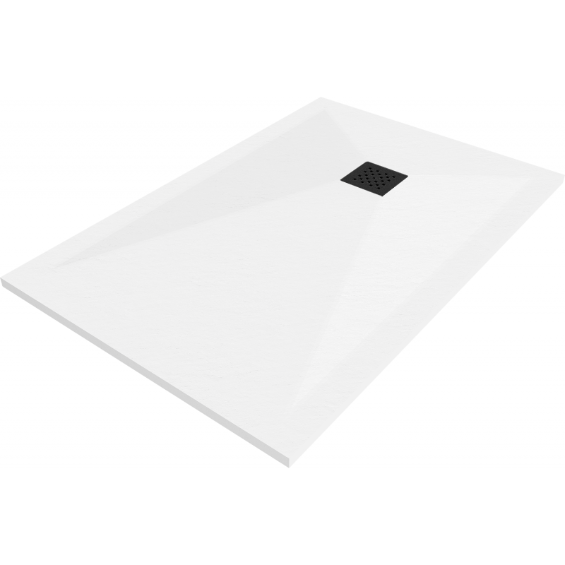 Mexen Stone+ kompozit zuhanytál, téglalap alakú 80 x 70 cm, fehér, fekete takaróval - 44107080-B