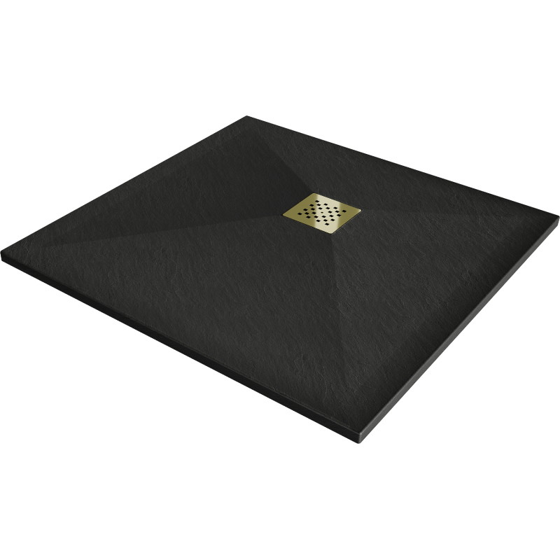 Mexen Stone+ tăviță de duș pătrată din compozit 90 x 90 cm, neagră, capac de scurgere auriu - 44709090-G