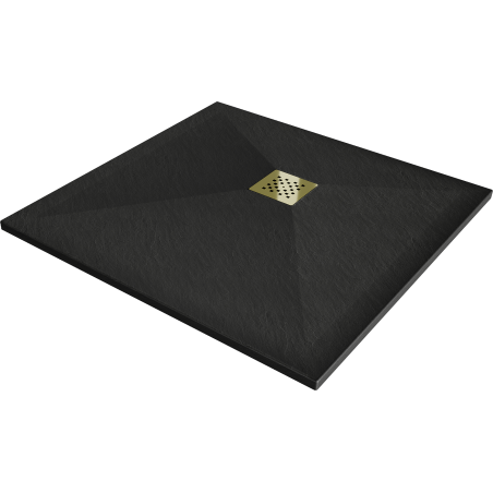 Mexen Stone+ tavă de duș din compozit pătrată 100 x 100 cm, neagră, mască aurie - 44701010-G