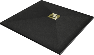 Mexen Stone+ bazin compozit pătrat 100 x 100 cm, negru, capac aurit - 44701010-G