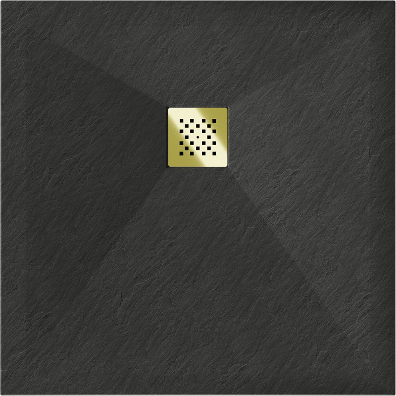 Mexen Stone+ kompozit négyzet alakú zuhanytálca 80 x 80 cm, fekete, arany fedél - 44708080-G