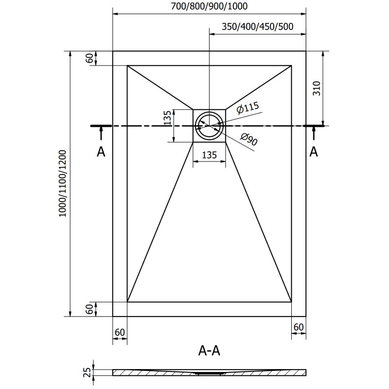 Mexen Stone+ 110 x 70 cm-es téglalap alakú kompozit zuhanytálca, fekete, arany takaróelem - 44707011-G